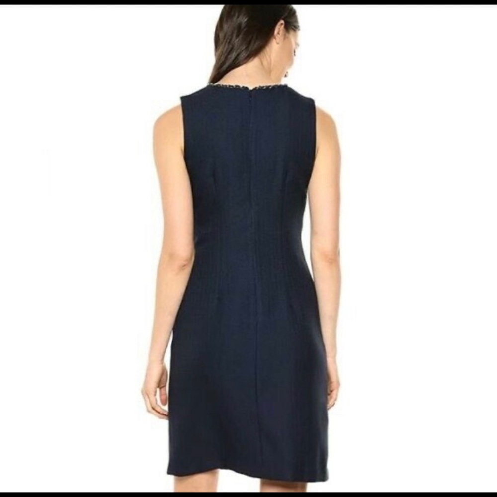 Karl Lagerfeld Paris navy Tweed Mini shift Dress Pearl Chain Sz 6 - Picture 4 of 11